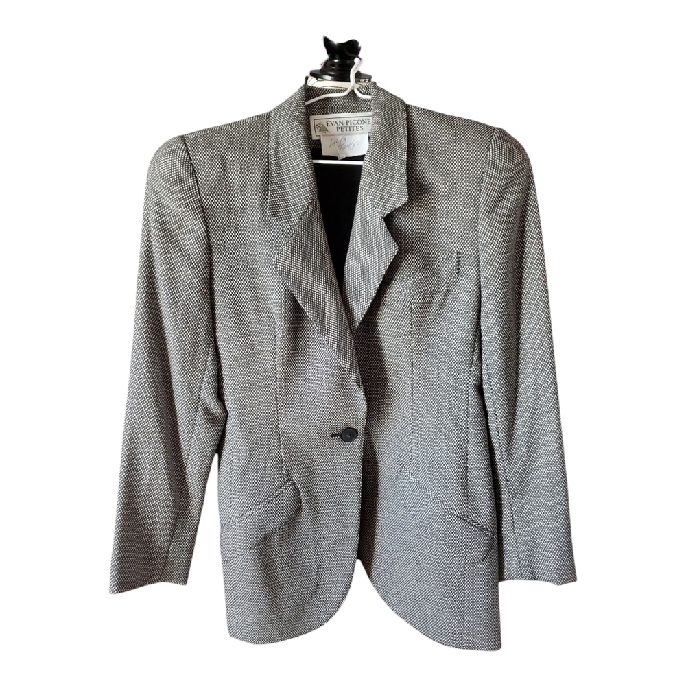 New Vintage Evan Piccone Size 4P Wool One Button Blazer Jacket Black White